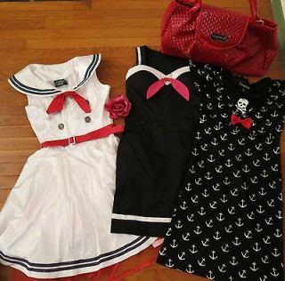 Sourpuss Clothing 5PC Girls Lot Sailor Pinup Girl Dress Anchor Rose