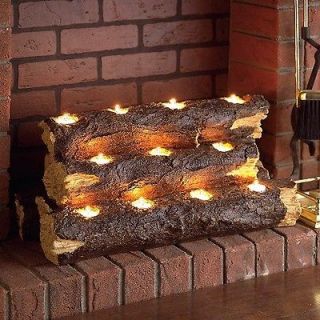 Holder Candle Fireplace Resin Faux Wood Log Country Rustic Home Decor
