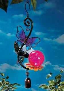 GLASS SOLAR LIGHT WIND CHIMES BELL BUTTERFLY BIRD OR FROG   BEAUTIFUL