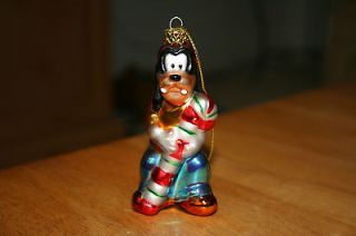  Goofy with Candy Cane Blown Glass Christmas Ornament