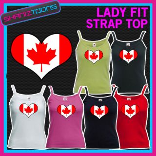 WOMENS LADY FIT STRAP TOP TSHIRT CANADA CANADIAN FLAG LOVE HEART
