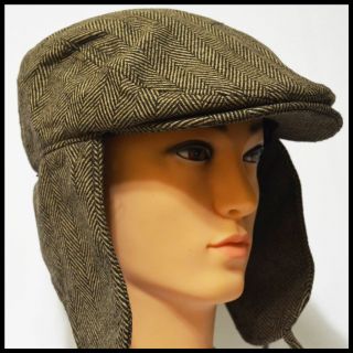 BRAND NEW MENS THICK IVY NEWSBOY CABBIE W/ EARFLAP BROWN TWEED WINTER