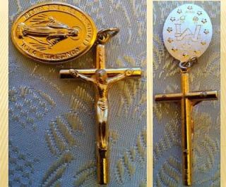 1830 Antique Vintage Old Gold Cross Virgin Mary Mother of God Medal