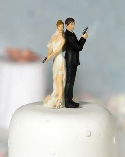 Gun Bride Groom Funny Cute Wedding Cake Topper Couple Figurine Toppers