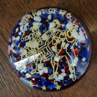 Gentile Art Glass Paperweight Spirit of 76 Signed G Red White Blue