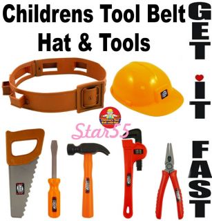 Childrens Boys Girls Toy Play Work Man Hard Hat Tool Belt & Tools