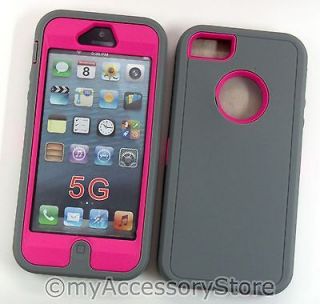 5G GRAY & HOT PINK HEAVY DUTY ARMOR RUGGED DEFENDER PHONE CASE COVER