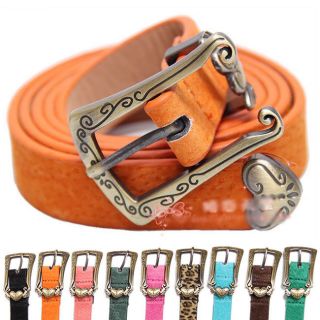 Fashion Cute Cross Buckle Women Candy Color Thin Skinny Pig Leather
