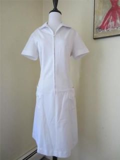 Vintage 50s 60s White Nurse Waitress uniform Front Metal Zipper