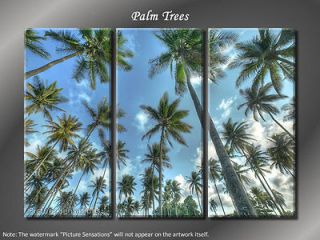 Framed Huge 3 Panel Modern Art Tropical Palm Trees