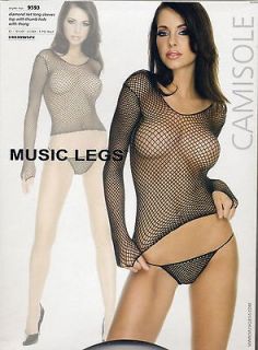 MU 9593 Tee Shirt Cami Diamond Net Fishnet Long Sleeve Club Top Black