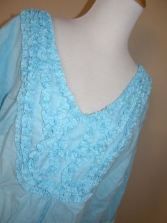 Carole Little aqua blue LINEN ruffle V neck shirt top lightweight 3X