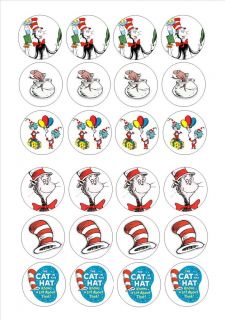 24 Edible cake toppers decorations Cat in the hat