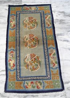 1870s Antique Tibet wool Rug Carpets Chinese Dragon 3x5 wool on wool