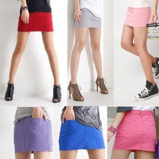 Fashion women candy colours Slim fit Denim Mini Skirt Size UK 6 14