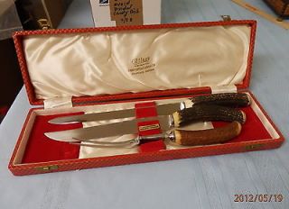 Sheffield Stag Horn Carving Knife Set in original box Superb
