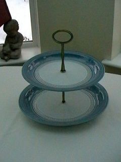 DENBY Castille LARGE 2 TIER Handle PLATE CAKE STAND / HOSTESS TRAY