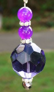 LIGHT LAMP CEILING FAN PULL ROUND FACETED GLASS PURPLE GEMSTONE CLEAR