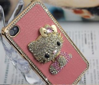 Luxury Pink leather Rhinestone Crystal Case Cover for iPhone 4 4S