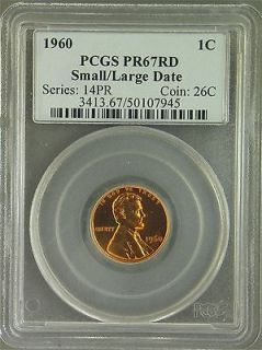 1960 Small Over Large Date Lincoln Cent PCGS PR67 RD