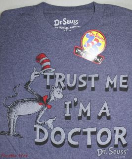 Mens Dr Seuss Cat in the Hat Trust Me Im A Doctor Shirt Med Blue S/M