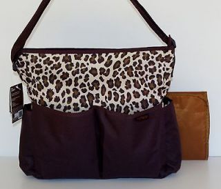 Carters 2 Pc Diaper Bag Set Brown w/Leopard Print Trim