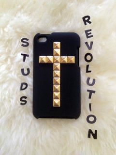 Touch 4G Studded black case with gold upright cross,studded ipod case