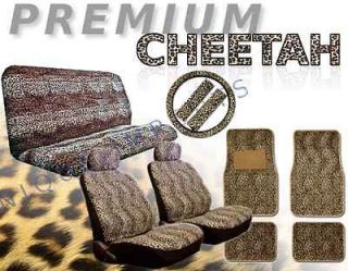 Premium Cheetah 15pc Car Seat Covers Animal Print Pair Bench Floor
