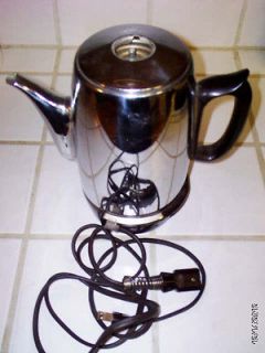 General Electric Coffee Percolator w/ 6 Cord FOR PARTS MISSING PERK