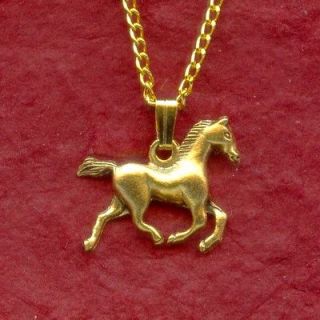 HORSE Necklace Gold Plated NEW Charm Pendant and Chain 3D Great Gift