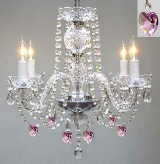 Newly listed CHANDELIER LIGHTING W/ CRYSTAL PINK SHADES & HEARTS H 17