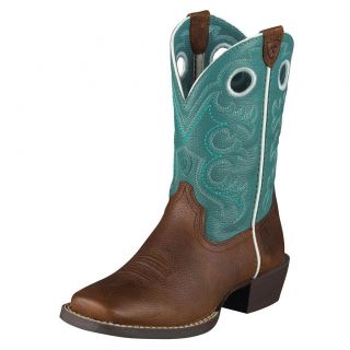 Ariat Kids Boys Crossfire Cowboy Western Boots Brown/Turquois e