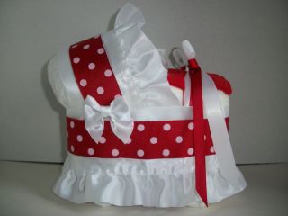 RED WHITE DOT NEUTRAL DIAPER BASSINET CARRIAGE BABY SHOWER CENTERPIECE