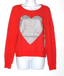 Wildfox Couture SPARKLE HEART Baggy Beach Jumper in Free Love Red Sz