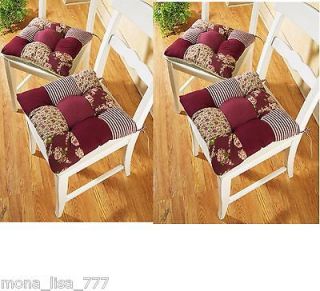 OF 4 COUNTRY RED PATCHWORK STYLE CHAIR CUSHIONS DINING SEAT KITCHEN