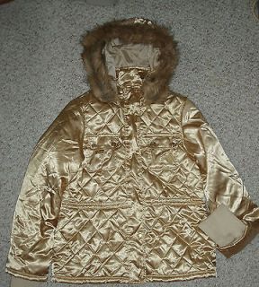 GOLD PUFFER SOUTH POLE JACKET W/ FAKE FUR EDGED HOOD SUPPORT SF 49ers