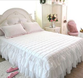 White Bedskirt pleated design bedding Single, Queen, King Size / New