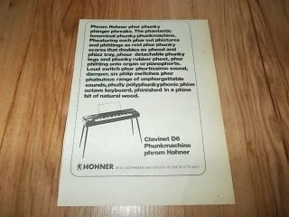 Hohner Clavinet D6 keyboard 1976 magazine advert