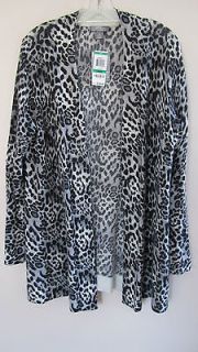 NWT Charter Club Long Sleeve Open Front Leopard Cashmere Cardigan