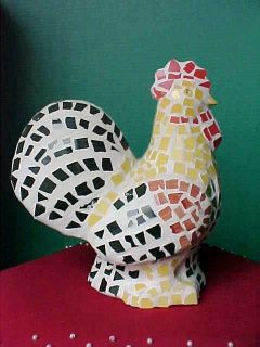 Rooster Figurine Mosiac Art Ceramic Large Colorful 9 1/2 Tall FREE