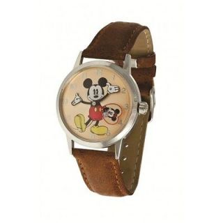 IND26093 DISNEY CLASSIC MICKEY MOUSE GRAPHIC TAN LEATHER WATCH NWT