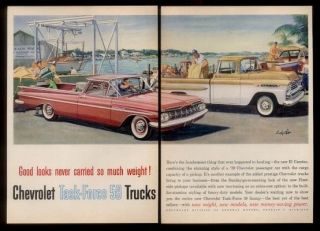 1959 Chevrolet Apache pickup truck & El Camino illustrated print ad