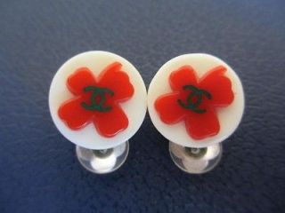 Newly listed Authentic CHANEL (red clover) earrings (16mm) 04P