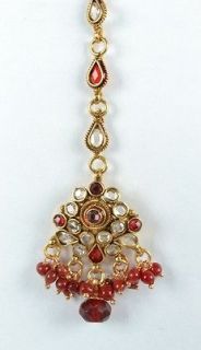 Maroon Indian Fashion Jewelry Gold Plated Forehead Maang Tikka FS EHS