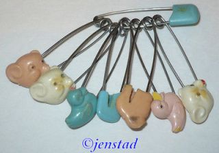 LOT VINTAGE DIAPER BABY SAFETY LOCK PINS W/PLASTIC HEADS PLAIN