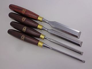 in England) 4 Pc Set Bench / Paring Chisels Genuine Rosewood Handle