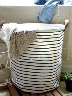 Japan Simple Style Stackable Blue Striped Linen Laundry Case Basket