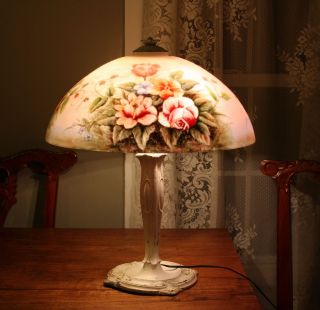 Circa 1920s PITTSBURG LAMP   FANTASTIC FLORAL CHIPPED ICE GLASS SHADE