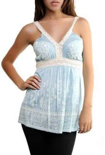 Clarity Light Blue White Cotton Crochet Womens Size Blouse Top Large 8