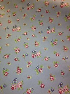 Clarke and Clarke Curtain Fabric Pale Blue with Floral Rosebud in Pink